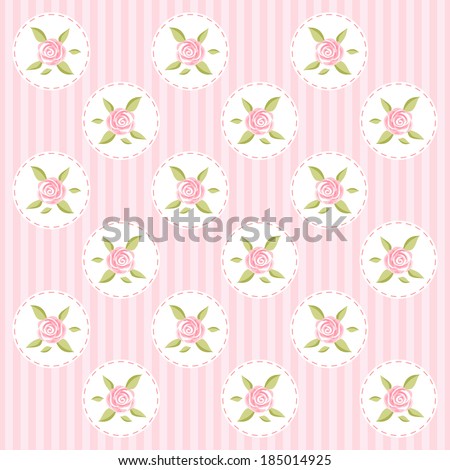 Retro background with roses in shabby chic style on striped background
