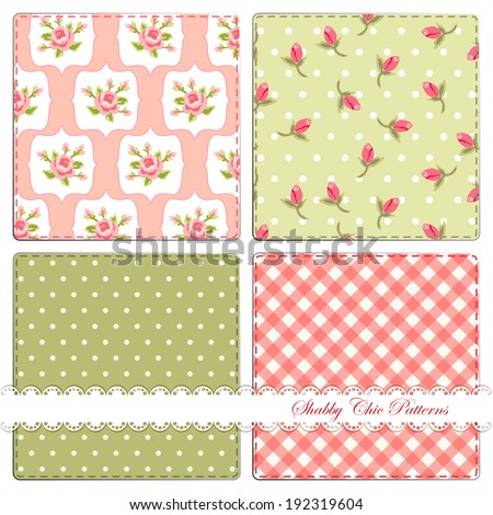 Set of four cute retro patterns in shabby chic style