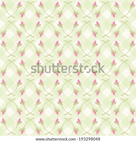Antique background with rosebuds on gingham background