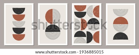 Trendy set of abstract creative minimalist artistic hand drawn composition
