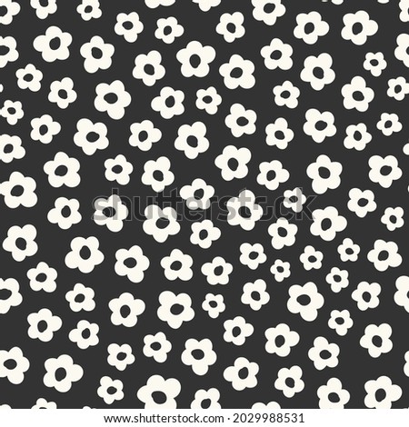 Cute seamless pattern with primitive naive art flowers in 70s style