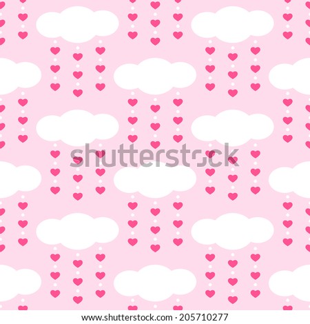 Cute baby retro seamless background as clouds with drops hearts ideal for baby shower