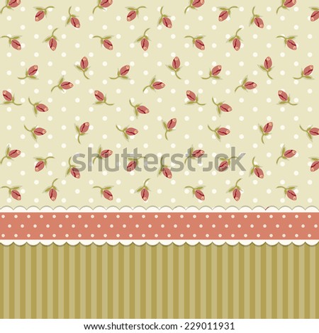 Retro wallpaper with rosebuds in shabby chic style