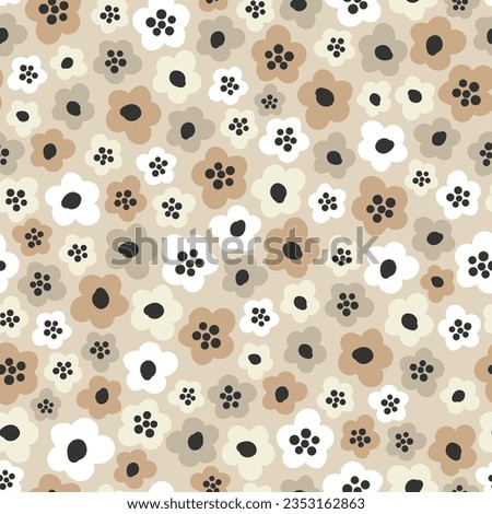 Cute seamless pattern with primitive naive art flowers in 70s style