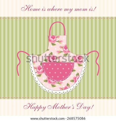 Cute retro Mother\'s Day card with imitation of mom\'s apron in shabby chic style