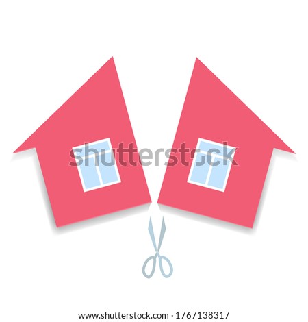 concept of divorce and division of property. pink paper house cut in half. vector illustration