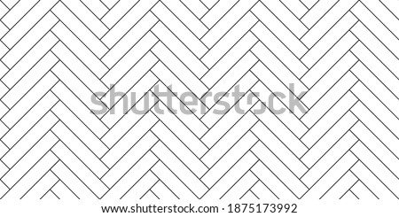 Black line vintage herringbone wooden floor. Vector monochrome seamless pattern. Parquet design texture