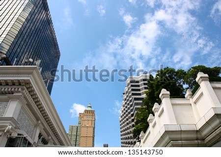 Downtown of bangkok city show the high tower and economic zone