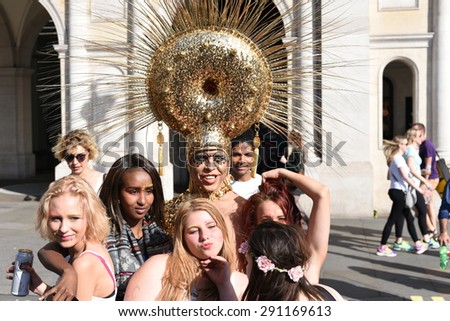 27th June 2015:London,UK, Unidentified People in full enthusiasm at Pride In London Parade at Trafalgar Square for LGBT(lesbian, gay, bisexual, and transgender).It is the cityâ??s biggest one-day event