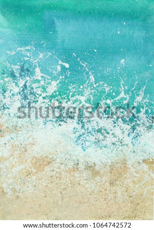 tidal wave, watercolor illustration  on white background