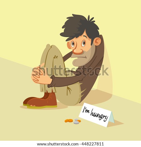 Homeless hungry beggar begs for money, vector illustration ストックフォト © 