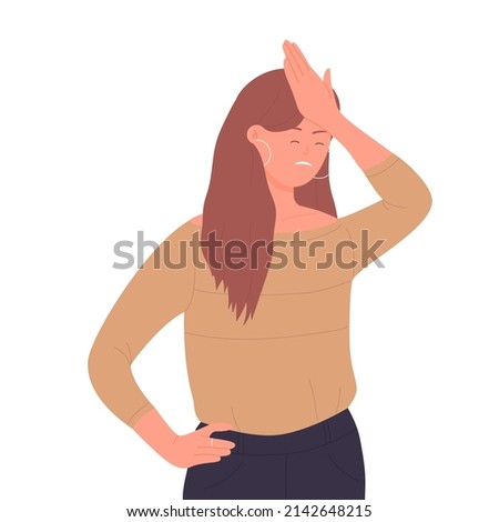 Annoyed woman facepalm gesture isolated illustration. Disappointed annoyed lady and shame feeling cartoon