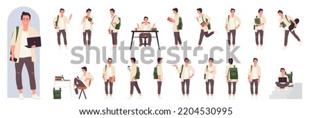 Image, Stock Photo Boy sits in front of green wall and grins