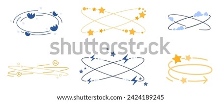 Dizzy line icons set. Vertigo and dizziness symbols collection with spinning stars and clouds motion, flying birds and scribbles, headache and stupid feeling, hangover metaphor vector illustration