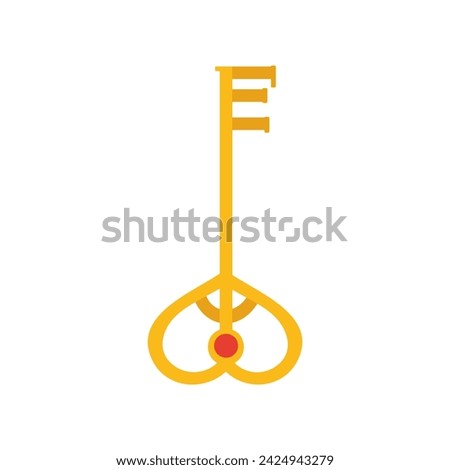 Magic golden key. Witchcraft accessories, wizard inventory tools cartoon vector illustration