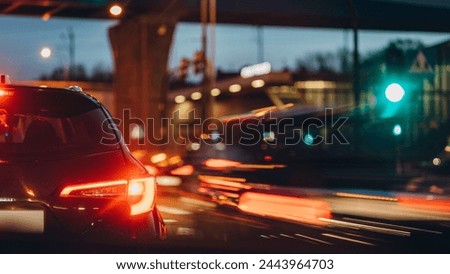 Similar – Image, Stock Photo Car moving on bridge in europe small town, aerial view