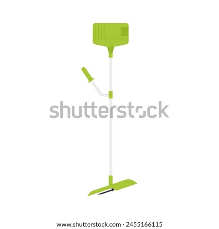 Manual portable green lawnmower with handle and petrol engine vector illustration