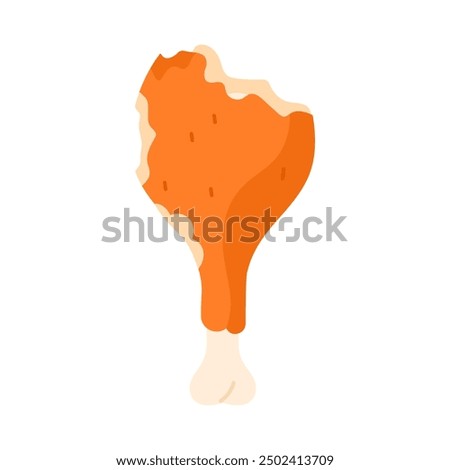 Fried poultry leg with bitten off pieces, chicken drumstick vector illustration