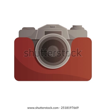 Vintage SLR camera in case, old equipment from pawnshop vector illustration