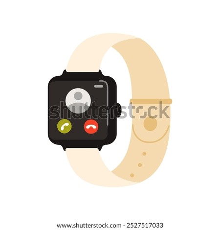 Smart watch mobile app for online call, wristwatch with square screen vector illustration