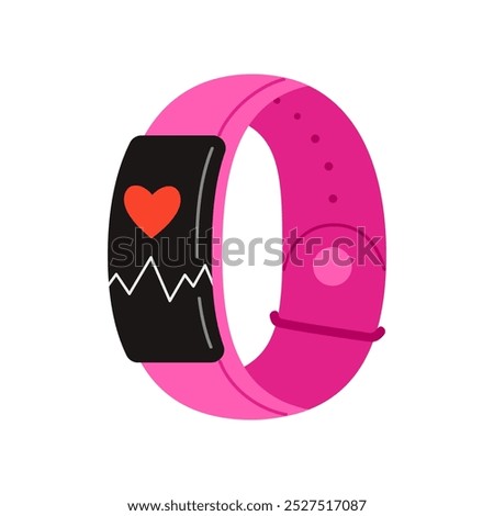 Pink smart watch with heart and pulse chart on rectangular screen vector illustration