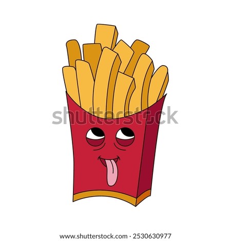 Box of French fries character character with tongue sticking out vector illustration