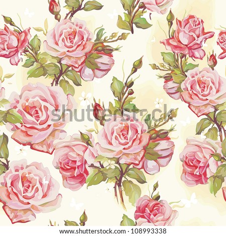 Beautiful seamless floral pattern, flower vector illustration. Elegance wallpaper with of pink roses on floral background.