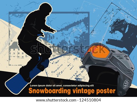 Vintage snowboarding, winter sports vector illustration