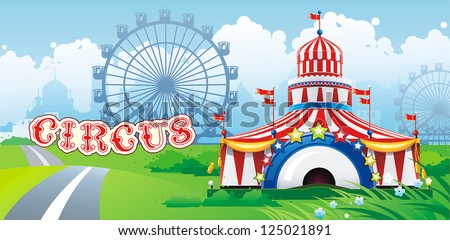 Abstract Classical Circus tent with flags. Vector illustration.