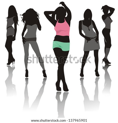 Abstract silhouette fashion girls, composition of dancing Women