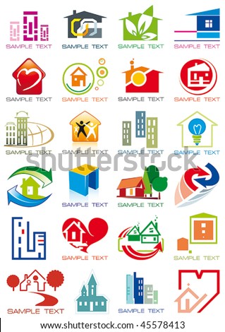 House vector Icons for Web. Construction or Real Estate concept. Abstract color element set of corporate templates. Just place your own name. Collection 24.
