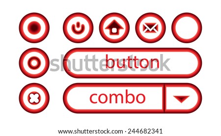 Buttons set for web design, sites elements template, vector, red color