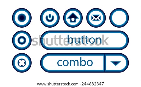 Buttons set for web design, sites elements template, vector, blue color