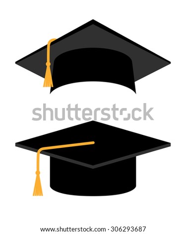  Academic Cap on white background. Student hat. Graduation Cap. 