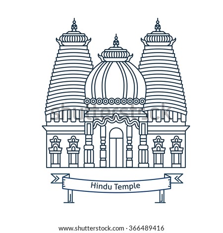Hindu temple. Hinduism symbol. Indian temple. Flat line vector architecture illustration. Outlined religion stroke icon. Religion building. For poster, flyer, web, banner, header, hero image.