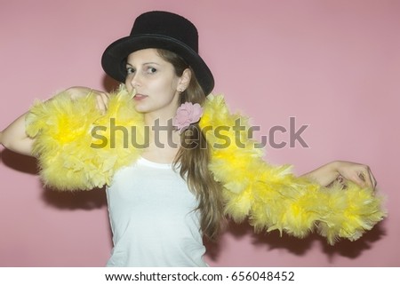 Artist girl in a boa and hatlet Foto stock © 