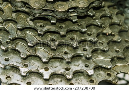 Rear mountain bike cassette on the wheel with chain