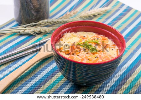 Steamed Egg with shrimp In a bowl, Japan