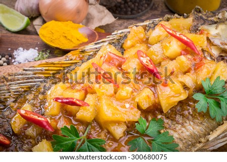 Thai Food : Ingredients of Fish fried with Chili Sweet Sauce