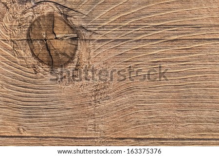 Old, rough textured, weathered, cracked plank surface, with wood knot - detail.