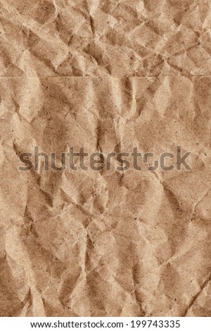 Photograph of brown kraft paper grocery bag, coarse grain, crushed, crumpled, grunge texture - detail