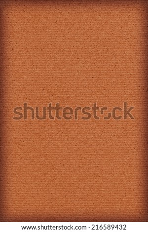 Photograph of vivid Red Ocher recycle striped paper, extra coarse grain, vignette, grunge texture sample.