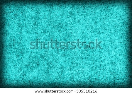 Photograph of Old Cyan Stained Cowhide, Weathered, Coarse, Creased, Exfoliated, Cracked, Vignette Grunge Texture Sample.