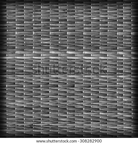 Straw Place Mat Weave Pattern, Bleached and Stained Dark Gray, Vignette Grunge Texture Sample.