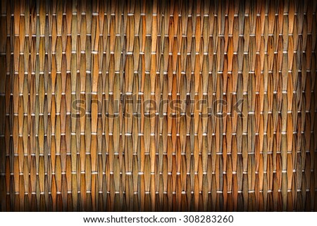Straw Place Mat Weave Pattern Natural Ocher Base, with Interlaced Multicolored Threads, Vignette Grunge Texture Sample.