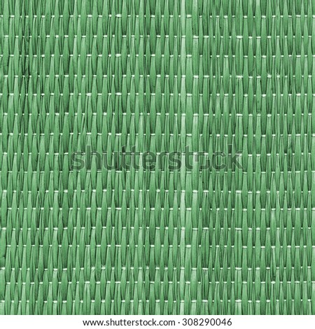 Straw Place Mat Weave Pattern, Bleached and Stained Dark Green, Grunge Texture Sample.