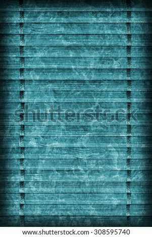 Bamboo Mat Handiwork, Bleached and Stained Cyan, Vignette Grunge Texture Sample.
