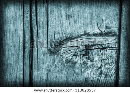 Old Weathered, Rotten, Cracked Planking, Bleached and Stained Cyan, Vignette Grunge Texture Detail.