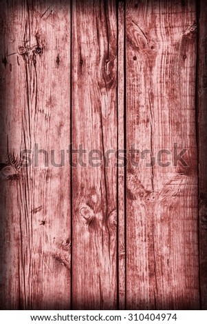 Old Weathered, Rotten, Cracked Planking, Bleached and Stained Red, Vignette Grunge Texture Detail.