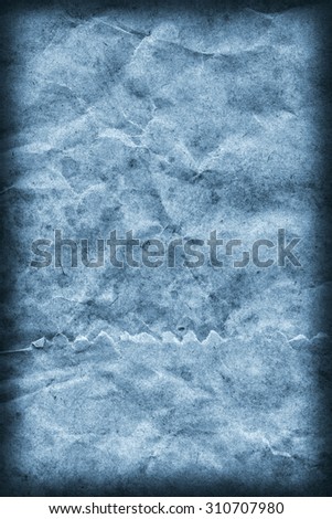 Recycle Kraft Paper, Coarse Grain, Crumpled, Blotted, Mottled, Stained Blue, Vignette Grunge Texture Sample.